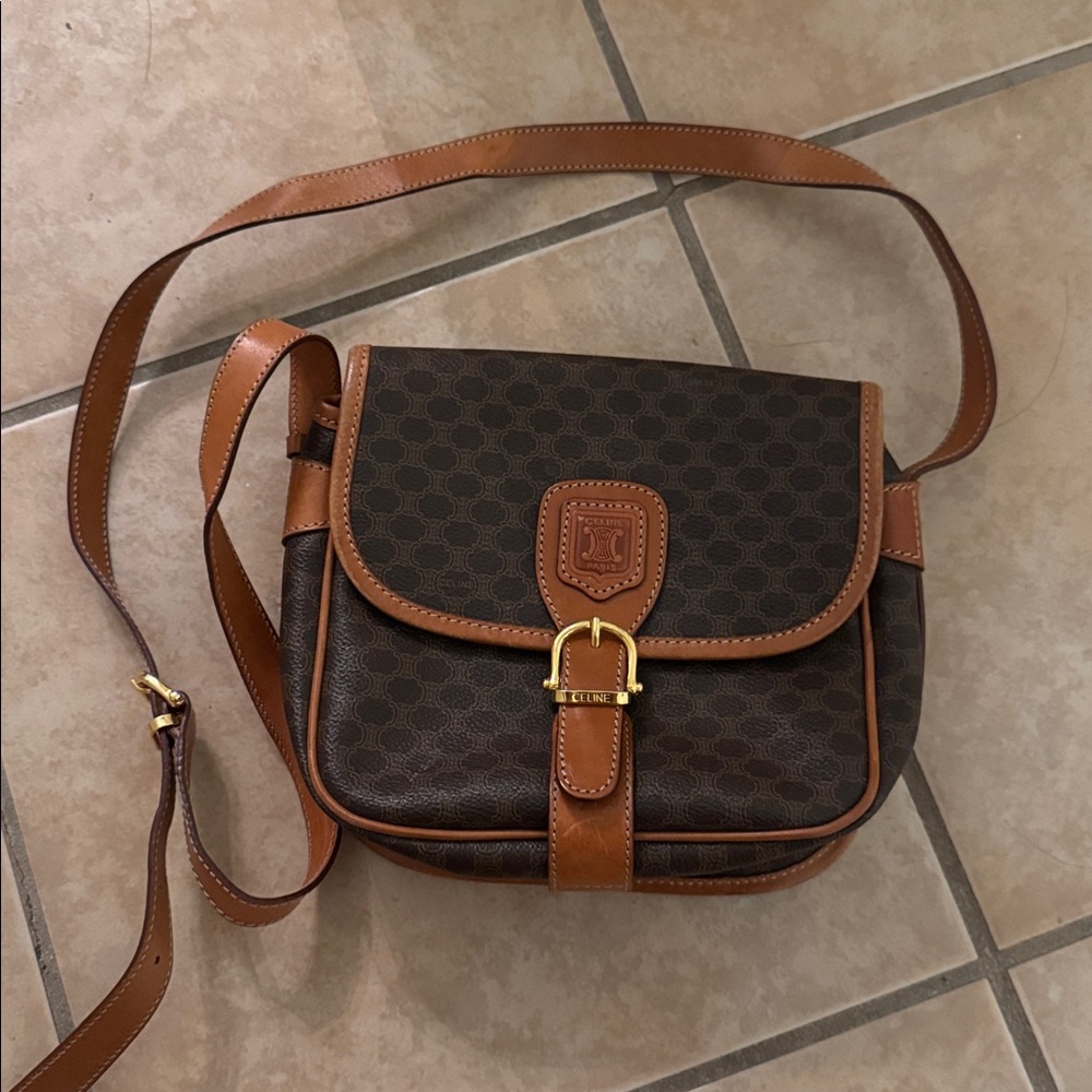Vintage Celine Brown and Tan Crossbody Bag
